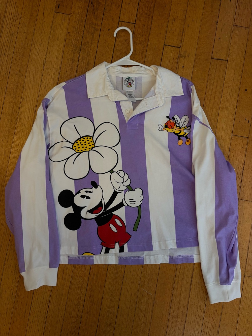 Disney Lavender & White Striped Mickey Rugby Long Sleeve Top